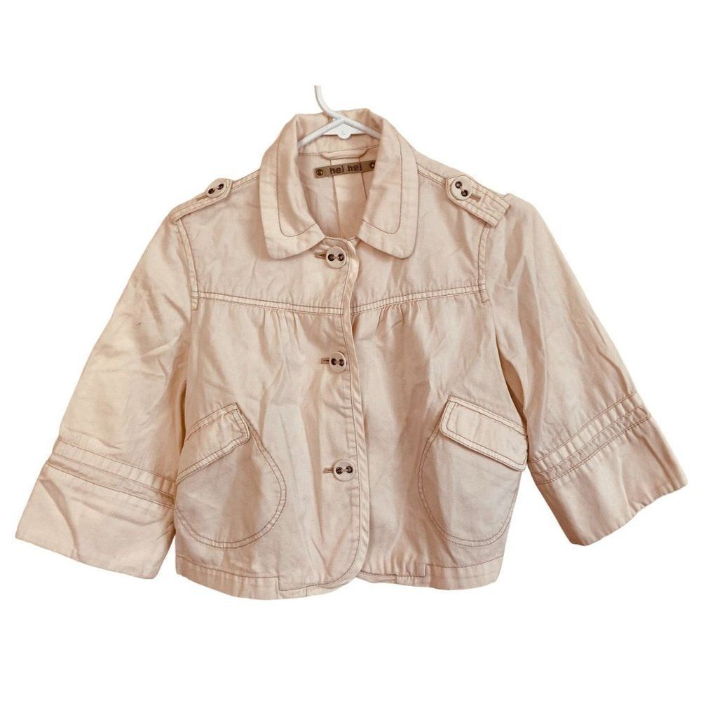 Hei Hei Anthropologie Crop Jacket Cream Three Quarter Sleeve Medium